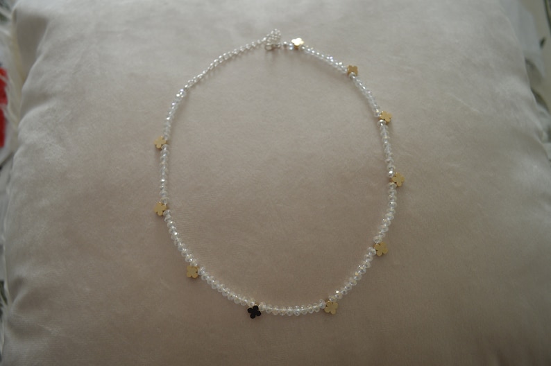 Beaded Choker with Charm Crystal Choker Necklace Gold Charms Dainty Flower Choker Tiny Bead Choker Gold Charm Choker Layering Necklace