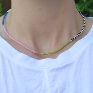 Tiny Seed Bead Choker, Funky Necklace, Thin Neon Necklace Rainbow Bright Accessories, Women Gift, Beadwork Necklace Miyuki Bead, Trending