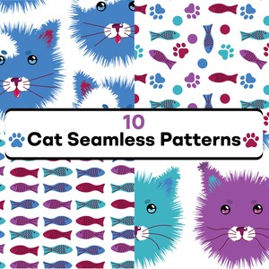 Downloadable png fun colourful patterns, Playful cat patterns for kids, Download Digital Paper