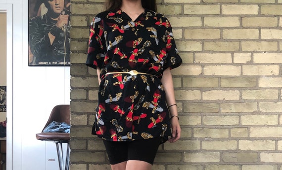 Vintage 90s Blouse With Leopard Print High Heel Gr