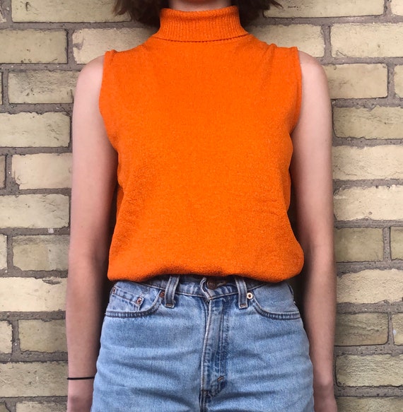 Vintage 1950/1960s Orange Sparkly Turtleneck Tank