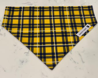 University of Michigan Dog Bandana - Maize & Blue Plaid - Go Blue! Go Wolverines!