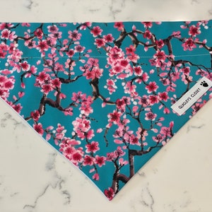 Turquoise & Pink Sakura Cherry Blossoms Floral Kawaii Dog Bandana