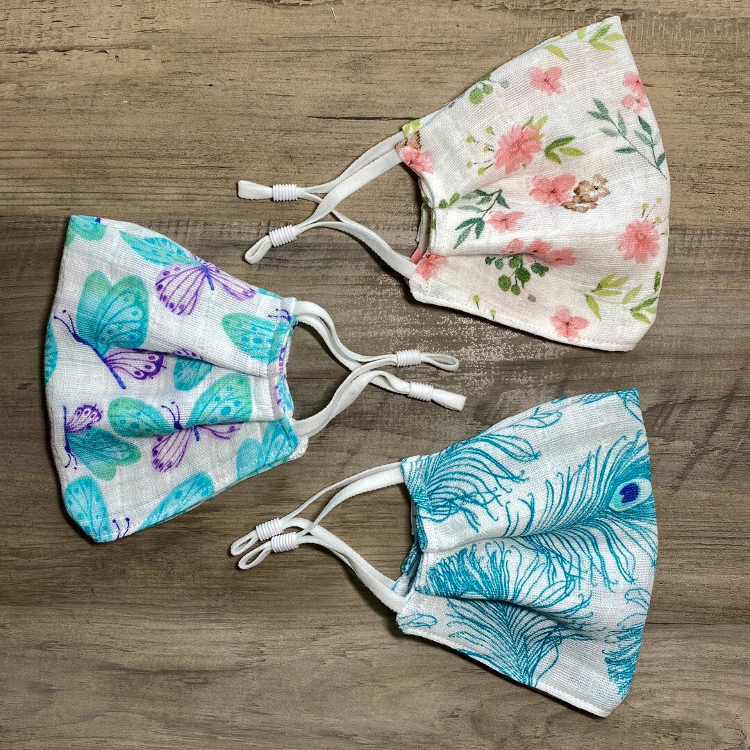 Cotton Muslin Face Mask cheesecloth Grey Teal Floral Etsy