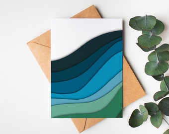 Blank Blue Green Wave Greeting Card | All Occasion Blank Card Stationery