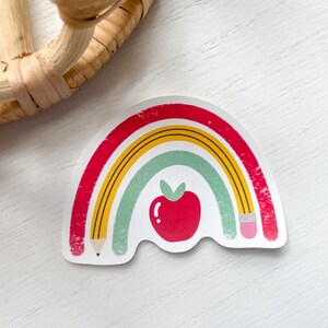 Teacher Rainbow Sticker | Apple and Pencil Vinyl Sticker | Waterproof Sticker