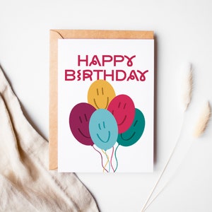 Smiley Balloons Funky Happy Birthday Greeting Card | Blank Birthday Card Stationery