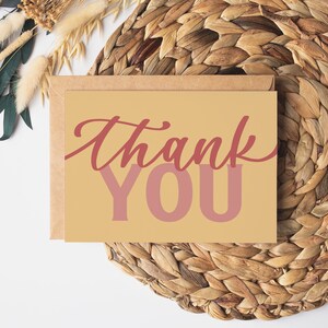 Yellow Thank You Greeting Card | Calligraphy Elegant Blank Thanks Card Stationery