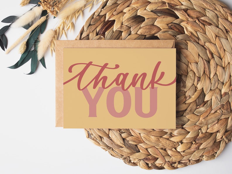 Yellow Thank You Greeting Card | Calligraphy Elegant Blank Thanks Card ...