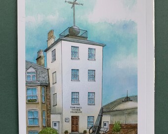 Timeball Tower Deal Kent Greeting Card 7” x 5” blank inside Seaside Beach Sun