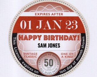 Tarjeta de cumpleaños Old Tax Disc 6" x6" tarjeta única cuadrada para todos los géneros