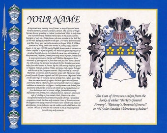 Heritage Coat of Arms Surname History of your Family Name Color Print