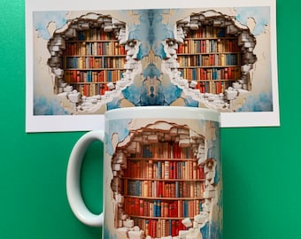 Taza apta para lavavajillas y microondas impresa por sublimación de 11 oz Estilo 3d para amantes de los libros