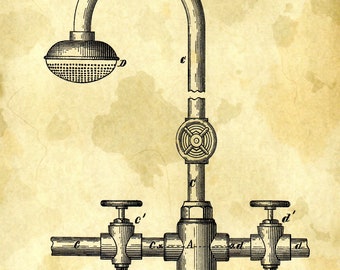 Affiches vintage de douche et de salle de bain : 4 reproductions d'art murales de salle de bains différentes sur papier parchemin