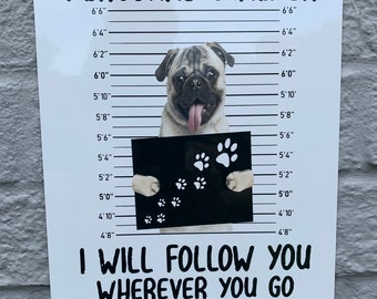 Personal Stalker Pug Decorative Funny Aluminum Weather proof sign