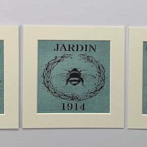 Coffee Cakes Bee Print Set: Burlap Kitchen Wall Art