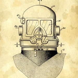 Diving Suit Patent Prints on A4 Parchment Paper Choice of 5 Available Seaside Ocean Swimmer