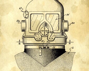 Impression de combinaison de plongée verni : choix de 5 oeuvres de nageur bord de mer différentes (papier parchemin A4)