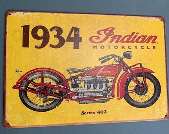 Motocicleta india aspecto desgastado reproducción aluminio resistente a la intemperie signo garaje mancave