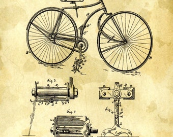 Cycles Bikes  Patent Prints on A4 Parchment Paper Choice of 7 Different Wall Decoration