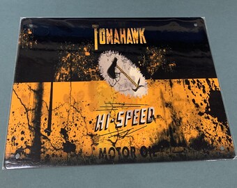 Tomahawk Oil Distressed Look Reproducción Aluminio Signo resistente a la intemperie