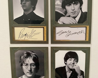 Tarjetas estilo retrato de los Beatles Fab Four Aceo de D. Gordon con autógrafos facsímiles