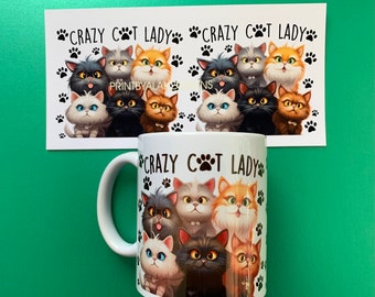 Taza apta para lavavajillas y microondas con impresión por sublimación de 11 oz Crazy Cat Lady