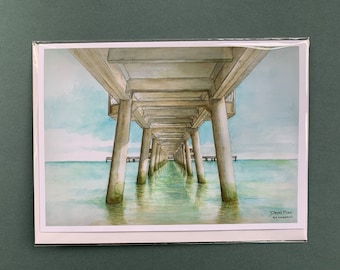 The Pier #1 Deal Kent Tarjeta de felicitación 7" x 5" en blanco dentro de Seaside Beach Sun