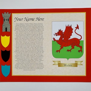 Welsh Dragon Surname History of your Family Name With Colour Print