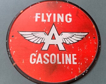 Flying A gasolina redondo aspecto desgastado reproducción aluminio resistente a la intemperie signo garaje mancave