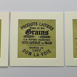 French Grain Sack Mounted Print Set: Kitchen Wall Art