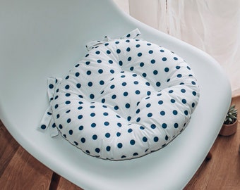 Polka dot round cushion for chairs, chairs cushions, chair pads with ties