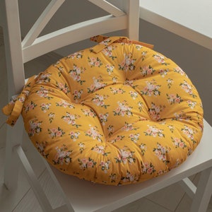 Round cushion for chairs, chairs cushions, floral cushion, pads with ties
