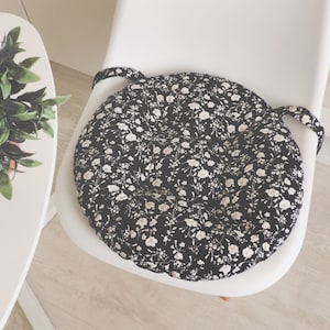 Handmade round cushion for chairs, chairs cushions, floral cushion, pad with ties
