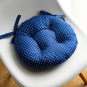 Polka dot round cushion for chairs, chairs cushions, chair pads with ties