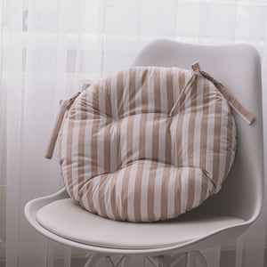 Round seat cushion, striped cushions, round chair cushion, cushion with ties