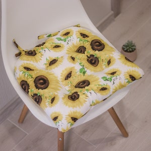 Cojín de silla en forma de U con diseño de girasol: mezcla de algodón, lazos incluidos