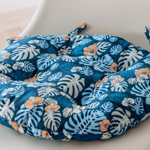 Tropical Chair Cushion: Round Cotton Pad with Ties