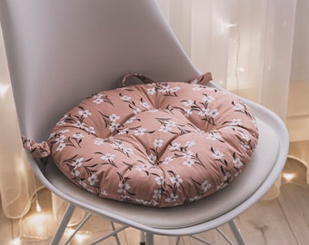 Coussin rond pour chaises, coussins de chaises, coussin floral, coussinets avec liens