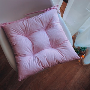 Polka Dot Chair Cushion: 100% Cotton Seat Pad with Ties
