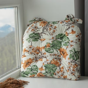 U-Shape Chair Cushion: Cotton Linen Blend Pad with Ties