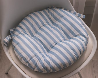 Coussin de siège rond, coussins rayés, coussin de chaise rond, coussin avec attaches