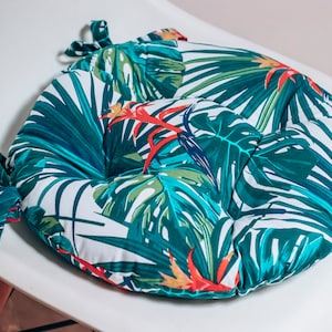Tropical Chair Cushion: Handmade Round Pad with Ties