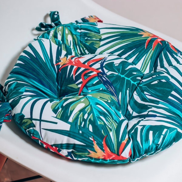 Tropical round cushion for chairs, chairs cushions, tropical cushion, pad with ties