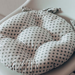 Polka dot round cushion for chairs, chairs cushions, chair pads with ties