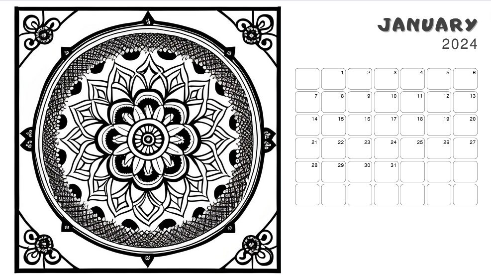 Mandala Calendar 2024. Printable Calendar in Two Sizes: A4 and A3. Pdf-file. Mandala Kalender ...