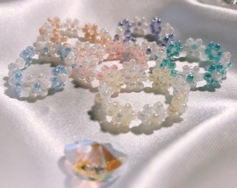 Reverie Rings, daisy chain rings, beaded rings, flower rings, handmade, handcrafted, dainty rings, many colours, daisy rings