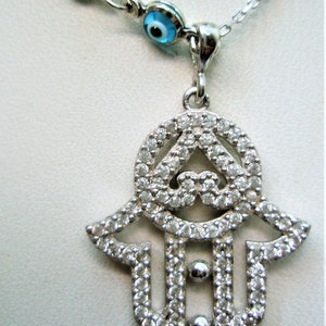 HAMSA HAND PENDANT Hand Made, Murano Glass, Genuine Zircons, Talisman, Chain