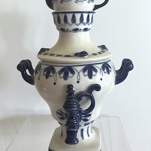 Vintage russischer Gshel Samowar mit Teekanne