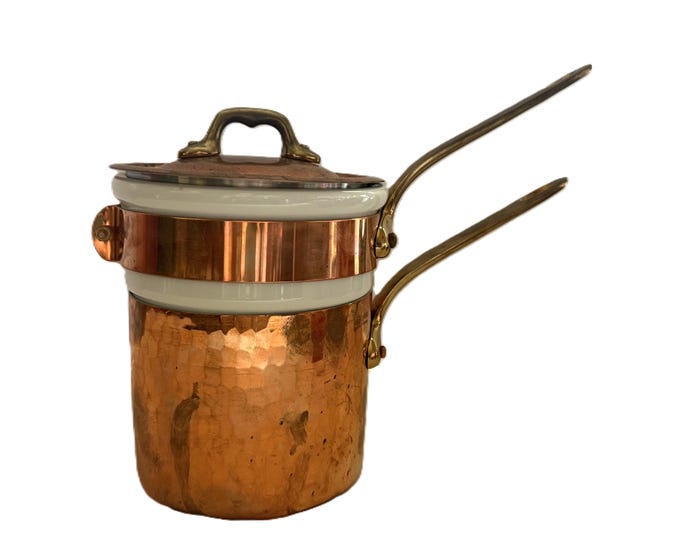Bain-marie Ancien Mauviel Villedieu En Cuivre étamé – Double Cuisson Porcelaine (rare)